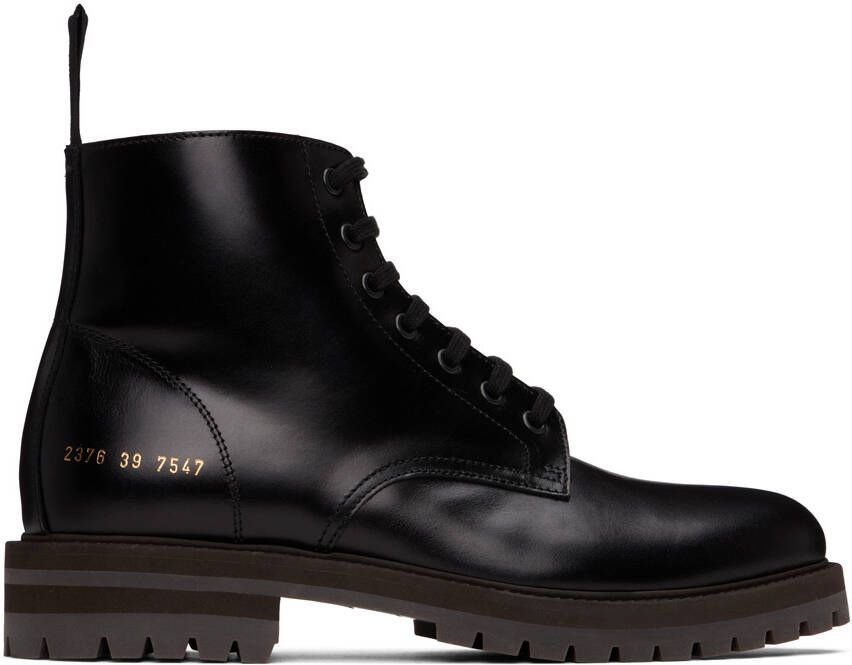 Common Projects Black Leather Combat Boots - Picture 5