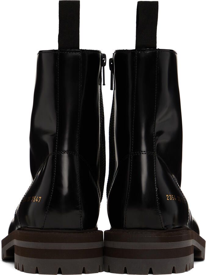 Common Projects Black Leather Combat Boots - Picture 3