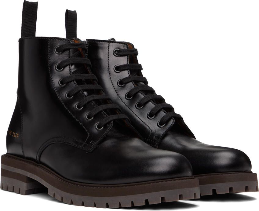 Common Projects Black Leather Combat Boots - Picture 2