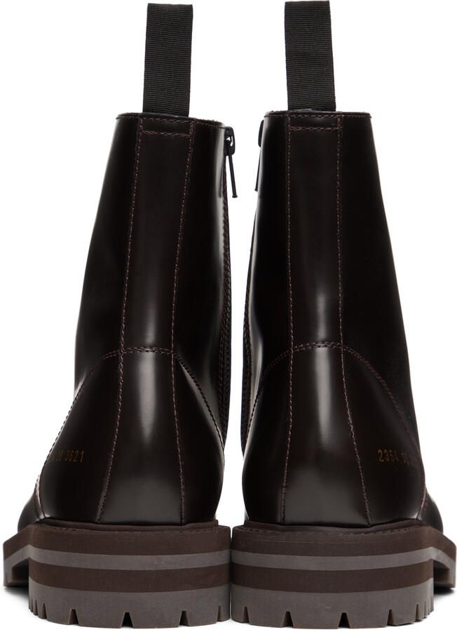 Common Projects Brown Leather Combat Boots - Picture 3