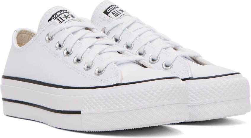 Converse White Leather Chuck Taylor All Star Platform Low Sneakers - Picture 13