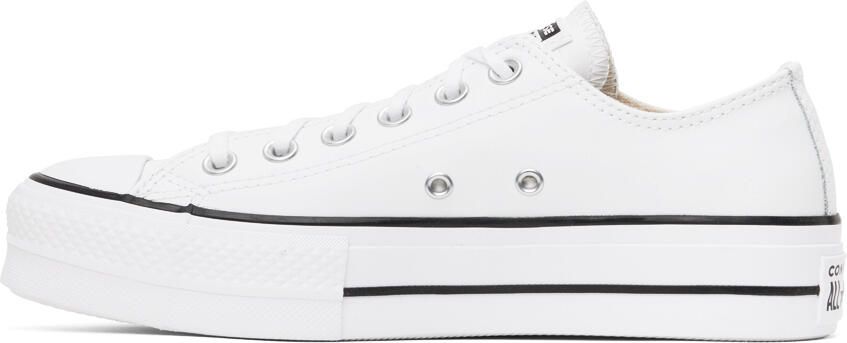 Converse White Leather Chuck Taylor All Star Platform Low Sneakers - Picture 17