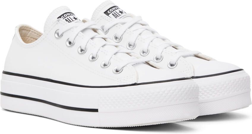 Converse White Leather Chuck Taylor All Star Platform Low Sneakers - Picture 14
