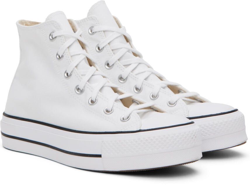Converse White Leather Chuck Taylor All Star Platform Low Sneakers - Picture 5