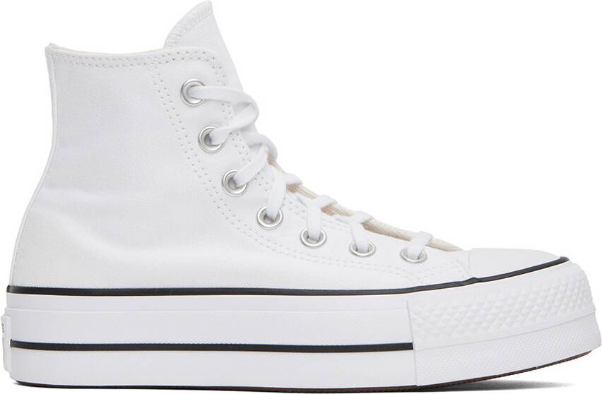 Converse White Leather Chuck Taylor All Star Platform Low Sneakers - Picture 9