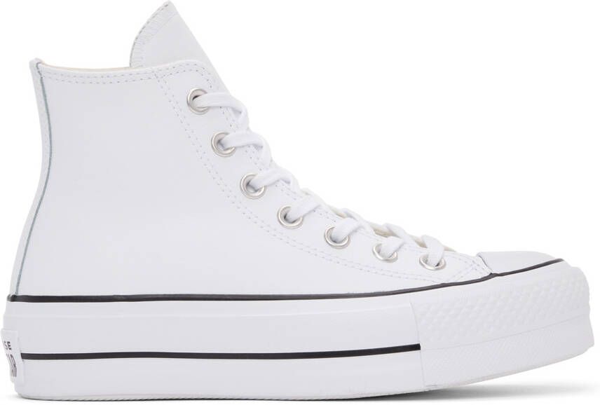 Converse White Leather Chuck Taylor All Star Lift High Sneakers - Picture 4