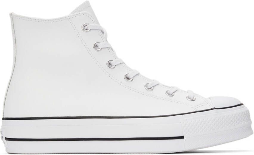 Converse White Leather Chuck Taylor All Star Lift High Sneakers - Picture 7