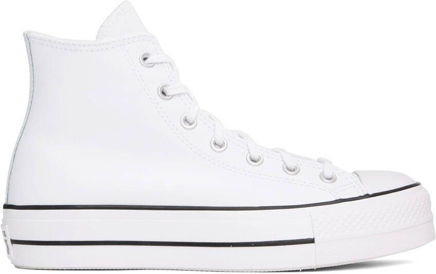 Converse White Leather Chuck Taylor All Star Lift High Sneakers - Picture 5