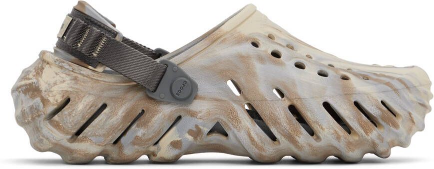 Crocs Off-White & Beige Echo Marbled Clogs - Picture 3