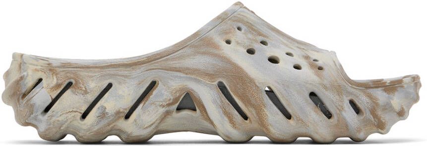 Crocs Beige Echo Marbled Slides - Picture 4