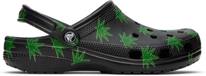 Crocs Black & Green Classic Hemp Leaf Clogs - Picture 6