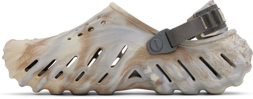 Crocs Off-White & Beige Echo Marbled Clogs - Picture 4