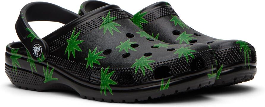 Crocs Black & Green Classic Hemp Leaf Clogs - Picture 2