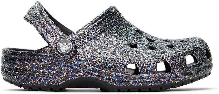 Crocs Kids Black Classic Glitter Clogs - Picture 4