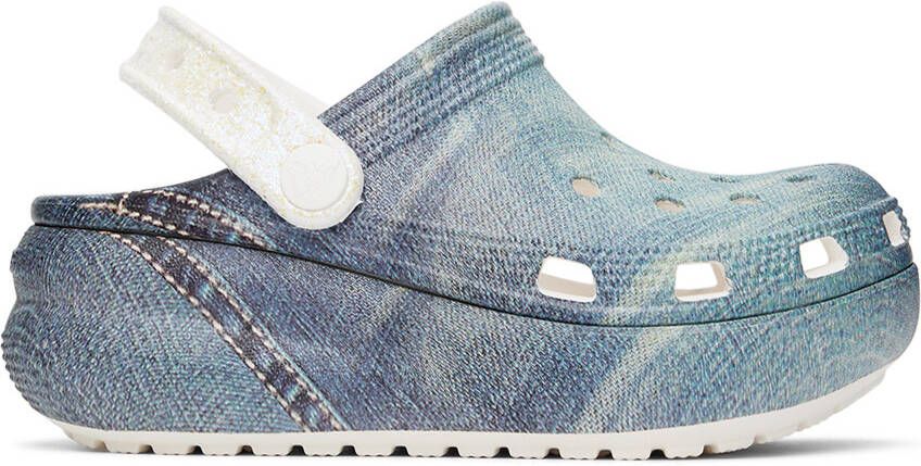 Crocs Kids White & Blue Classic Cutie Denim Clogs