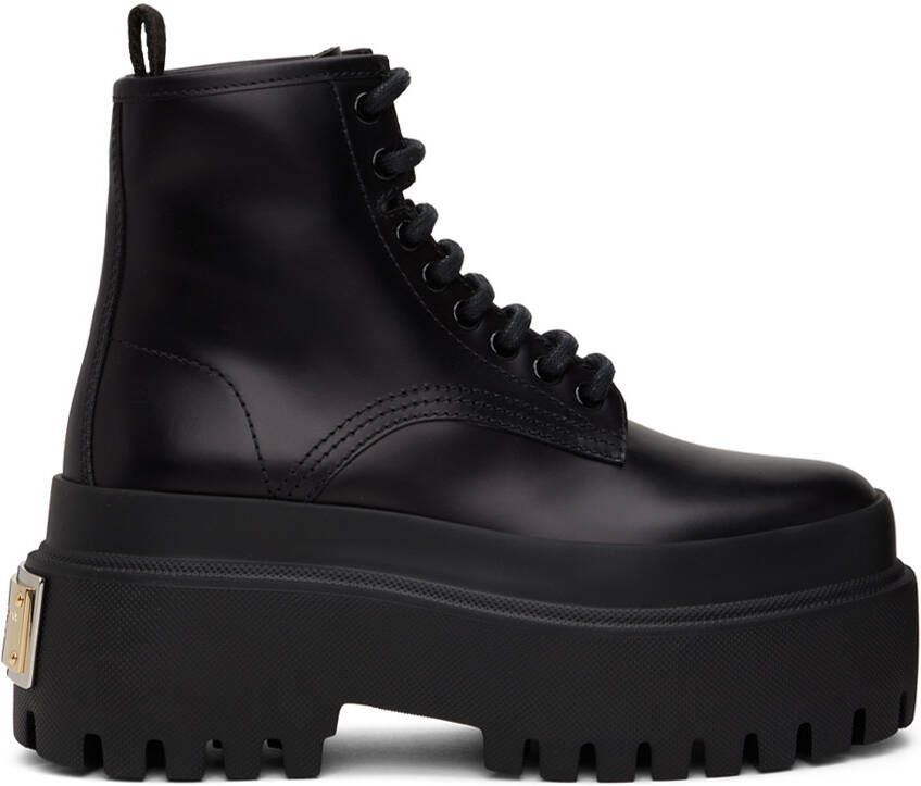 Dolce & Gabbana Black Logo Plaque Boots - Picture 5