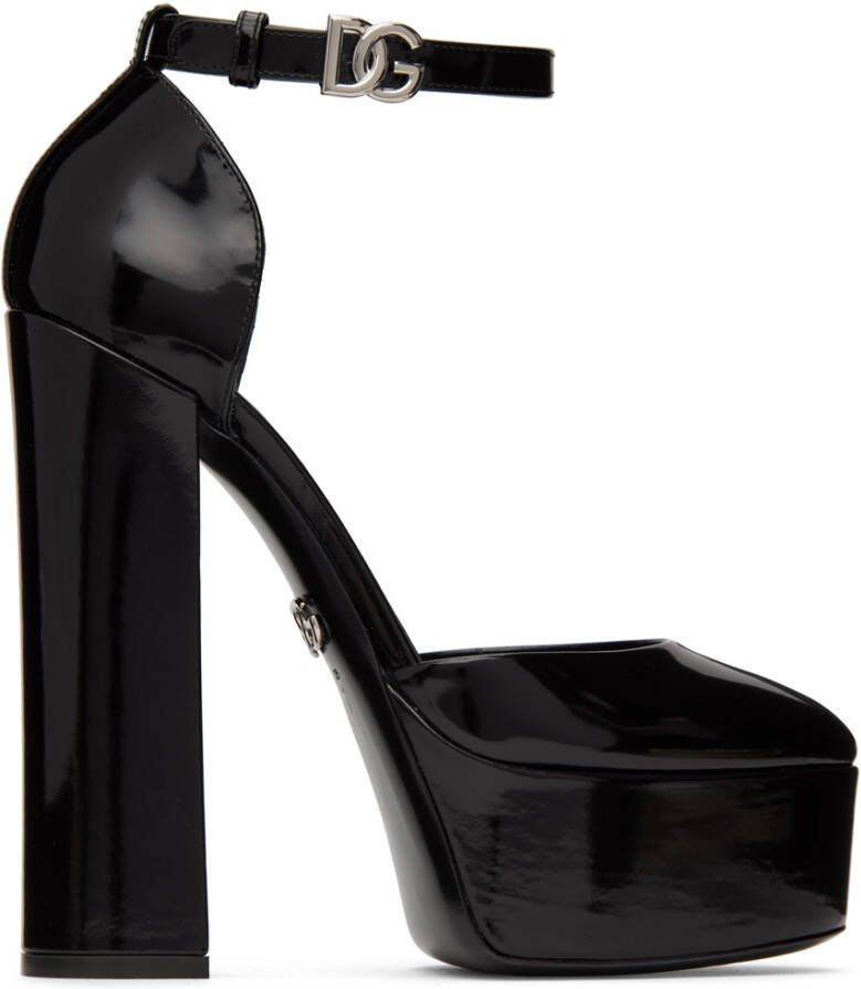 Dolce & Gabbana Black Polished Platform Heels - Picture 5