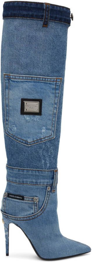 Dolce & Gabbana Blue Patchwork Boots - Picture 5