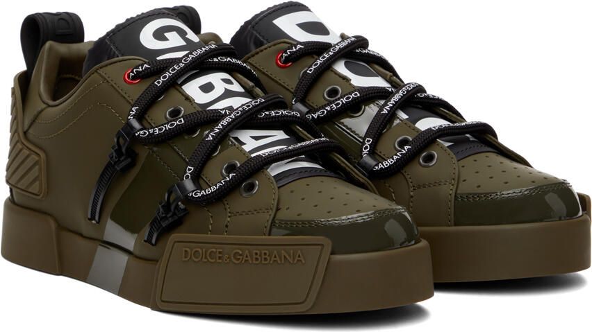 Dolce & Gabbana Khaki Portofino Low-Top Sneakers - Picture 2