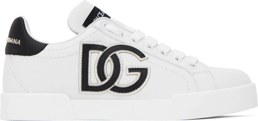 Dolce & Gabbana White & Black Portofino Low Sneakers - Picture 5