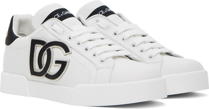 Dolce & Gabbana White & Black Portofino Low Sneakers - Picture 2