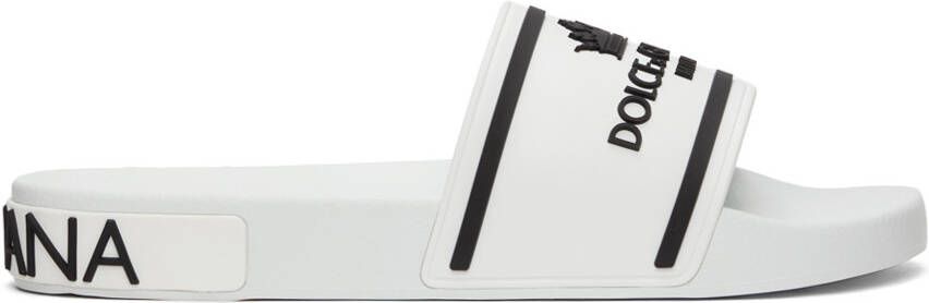 Dolce & Gabbana White & Black Rubber Logo Slides - Picture 5