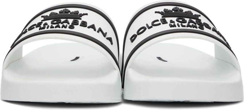 Dolce & Gabbana White & Black Rubber Logo Slides - Picture 3