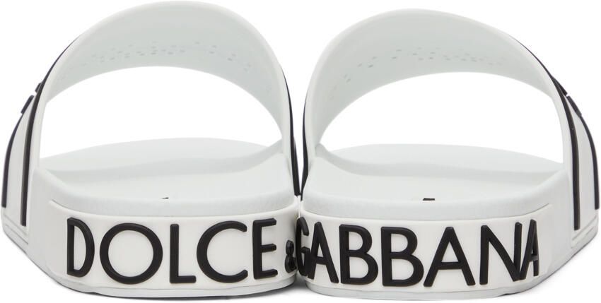 Dolce & Gabbana White & Black Rubber Logo Slides - Picture 2