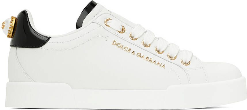 Dolce & Gabbana White & Gold Portofino Sneakers - Picture 5