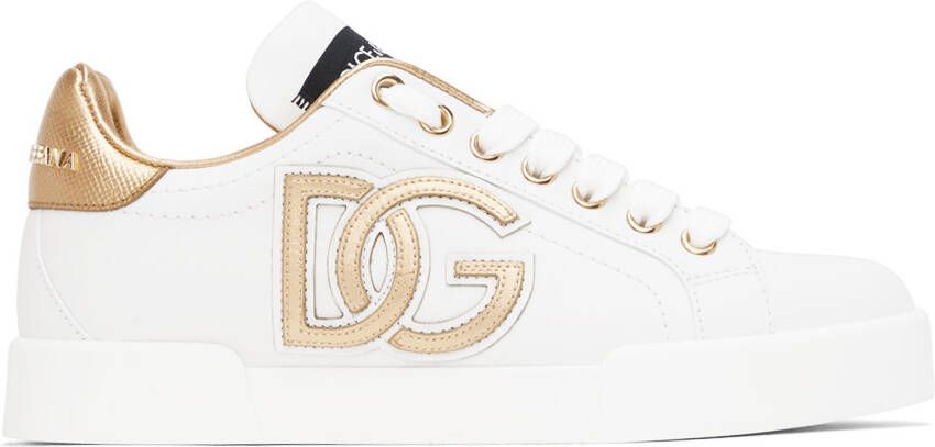 Dolce & Gabbana White & Gold Portofino Sneakers - Picture 5