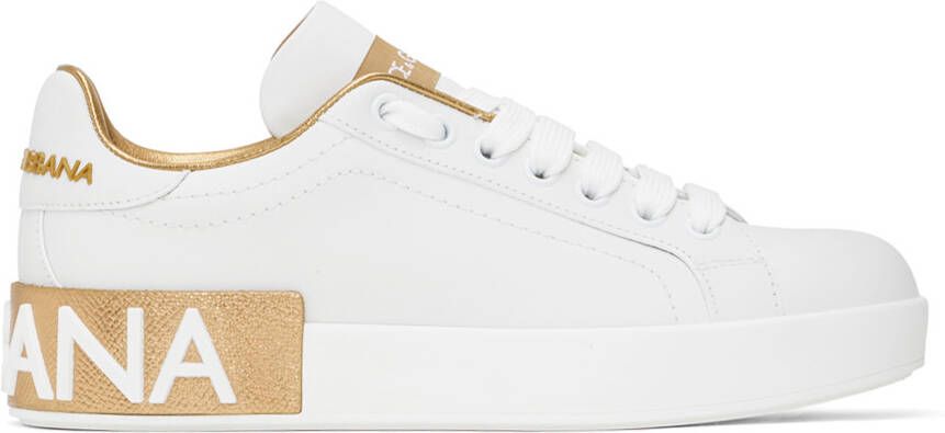 Dolce & Gabbana White & Gold Portofino Low Sneakers - Picture 7