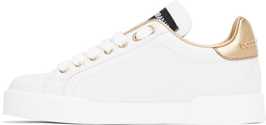 Dolce & Gabbana White & Gold Portofino Sneakers - Picture 3