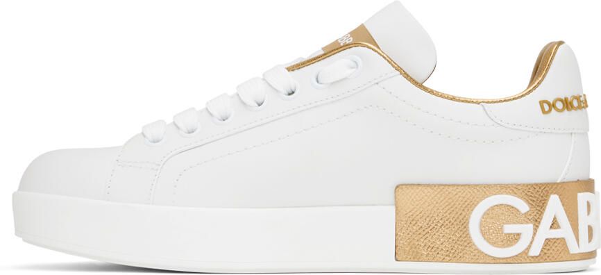 Dolce & Gabbana White & Gold Portofino Low Sneakers - Picture 4