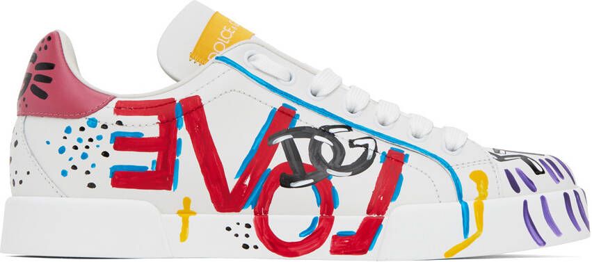 Dolce & Gabbana White & Multicolor Portofino Low Sneakers - Picture 4