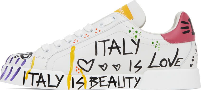Dolce & Gabbana White & Multicolor Portofino Low Sneakers - Picture 3
