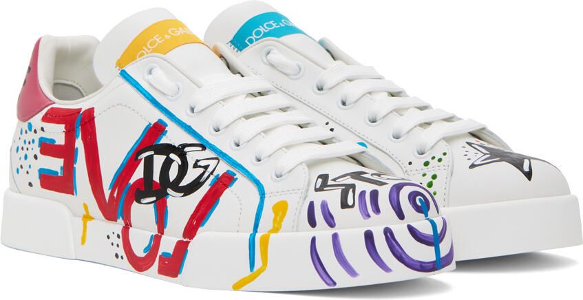 Dolce & Gabbana White & Multicolor Portofino Low Sneakers - Picture 2