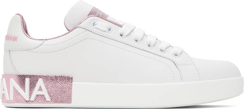 Dolce & Gabbana White & Pink Portofino Low Sneakers - Picture 6