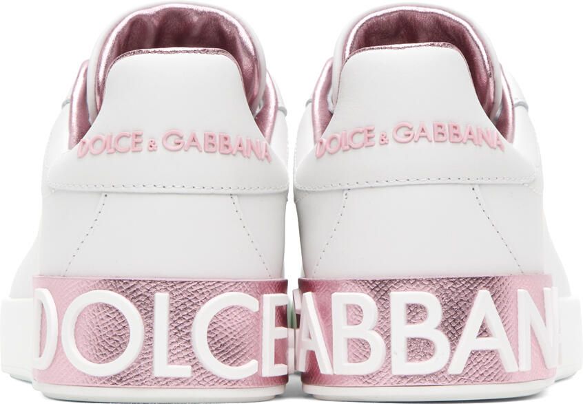 Dolce & Gabbana White & Pink Portofino Low Sneakers - Picture 2