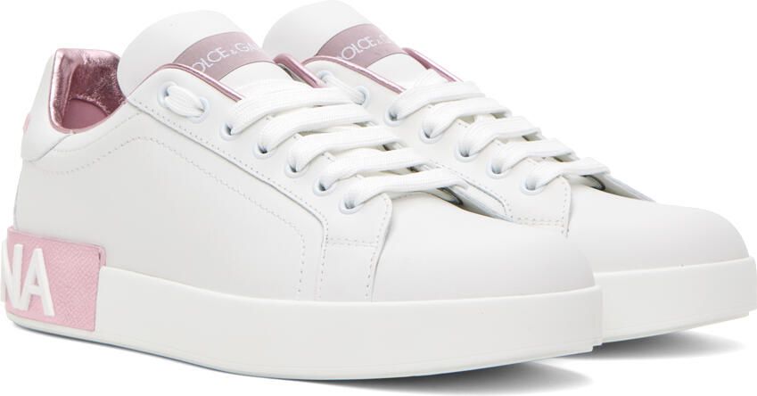 Dolce & Gabbana White & Pink Portofino Low Sneakers - Picture 4
