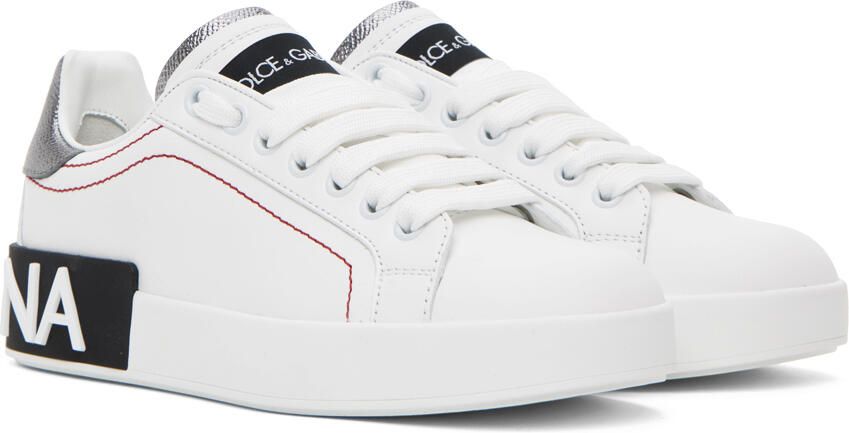 Dolce & Gabbana White & Silver Portofino Low Sneakers - Picture 2