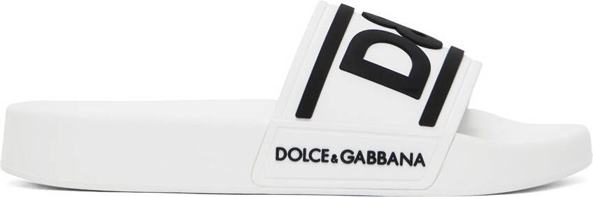 Dolce & Gabbana White Bonded Slides - Picture 5
