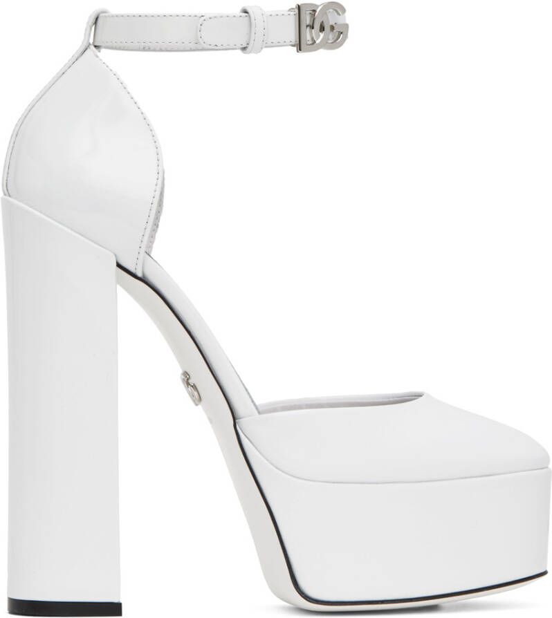 Dolce & Gabbana White Polished Platform Heels - Picture 3