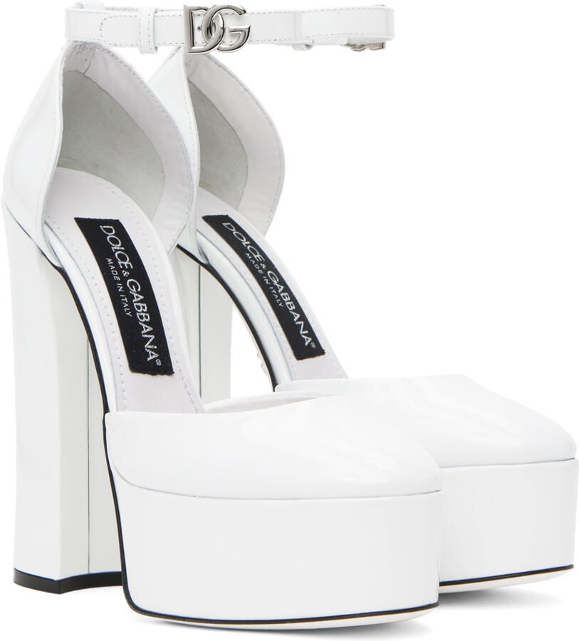 Dolce & Gabbana White Polished Platform Heels - Picture 2