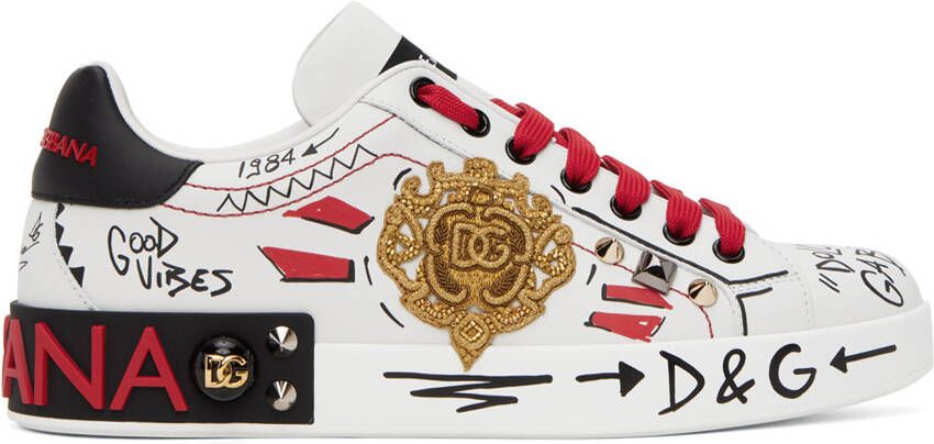 Dolce & Gabbana White Portofino Embroidery & Studs Sneakers - Picture 5