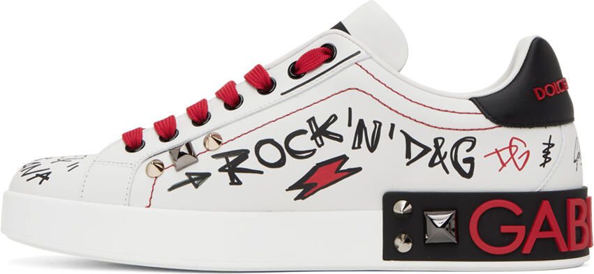 Dolce & Gabbana White Portofino Embroidery & Studs Sneakers - Picture 3
