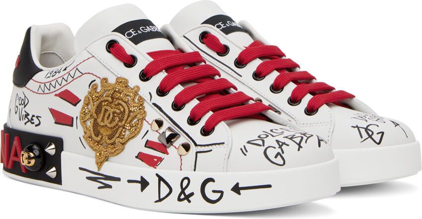 Dolce & Gabbana White Portofino Embroidery & Studs Sneakers - Picture 2