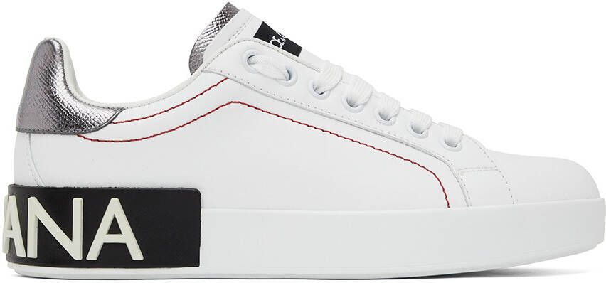 Dolce & Gabbana White & Silver Portofino Low Sneakers - Picture 6