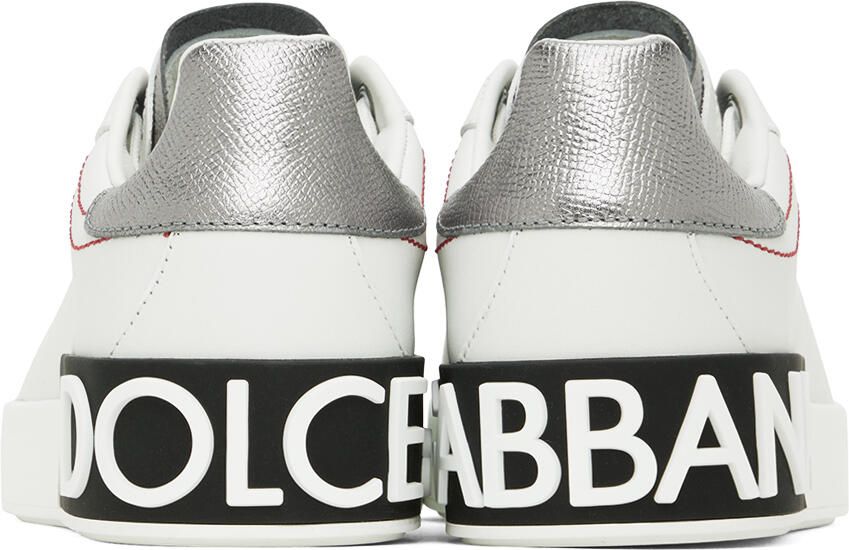 Dolce & Gabbana White & Silver Portofino Low Sneakers