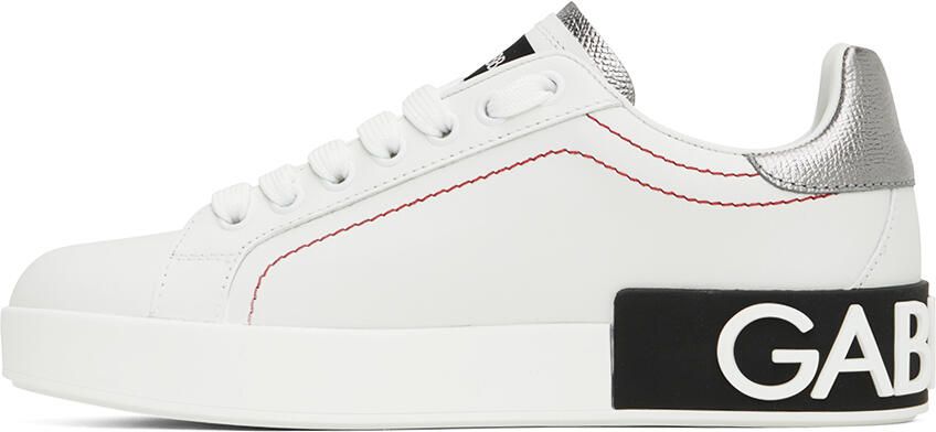 Dolce & Gabbana White & Silver Portofino Low Sneakers - Picture 3