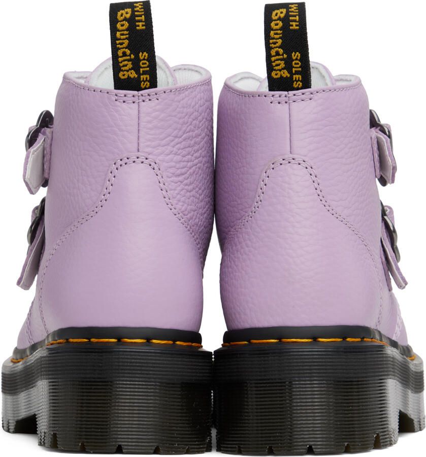 Dr. Martens Purple Devon Flower Buckle Platform Boots